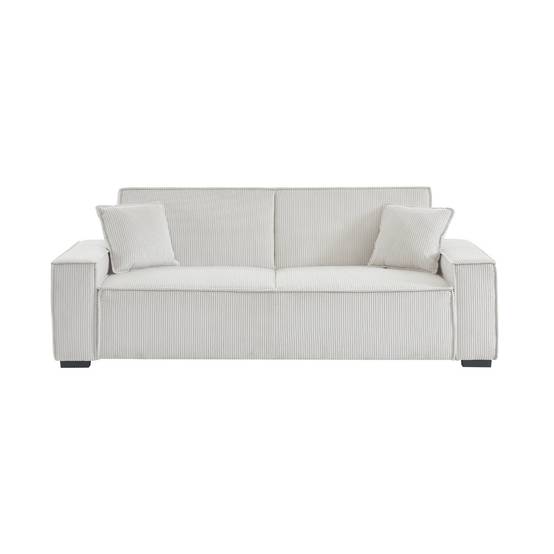 sweeek - Canapé convertible 3 places blanc crème velours côtelé L 231 x P 96.5 x H 80cm | sweeek - Image 6