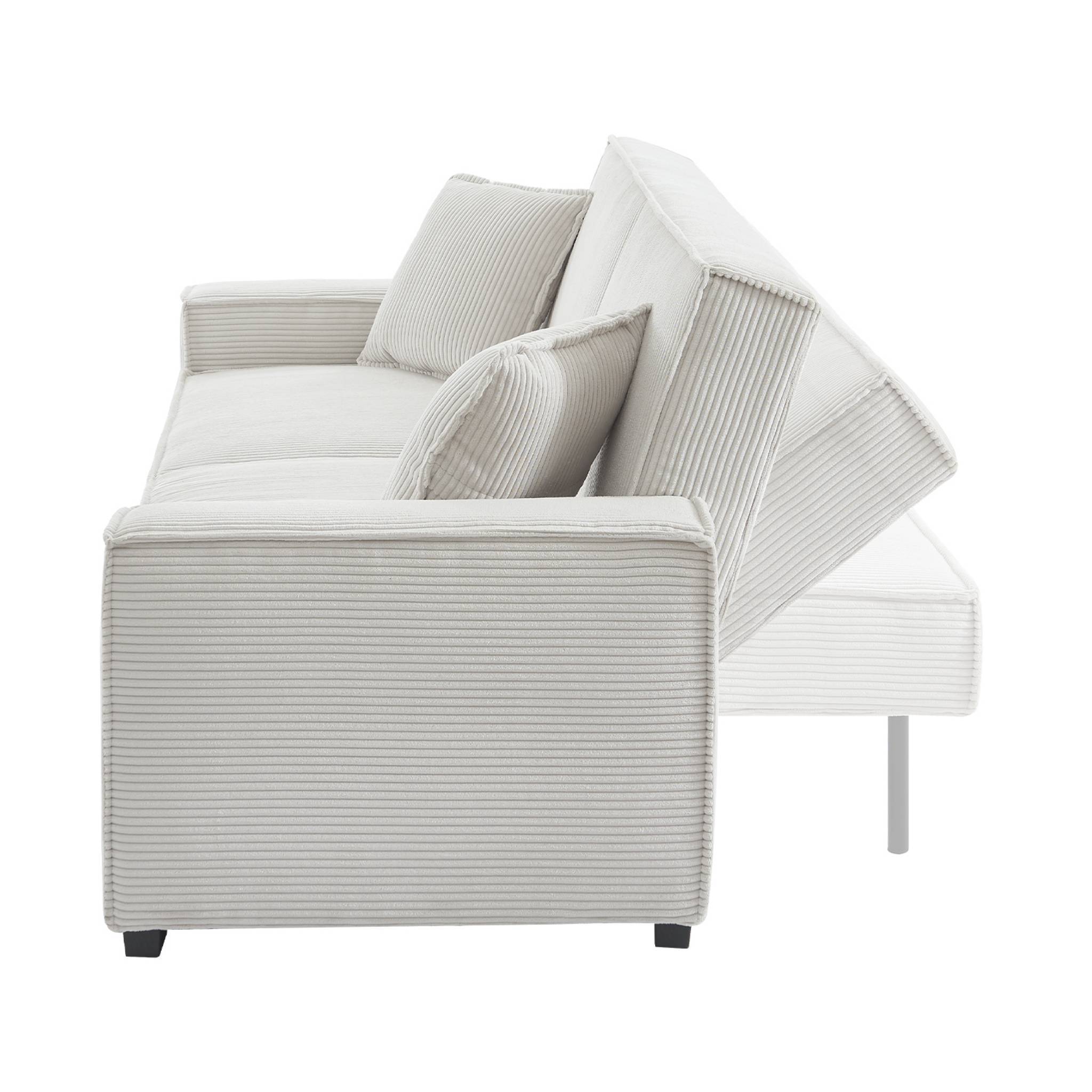 sweeek - Canapé convertible 3 places blanc crème velours côtelé L 231 x P 96.5 x H 80cm | sweeek - Image 7