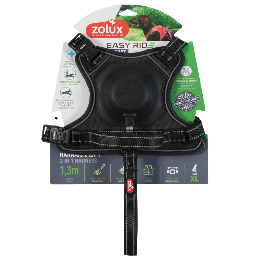 Zolux - Harnais et laisse enrouleur intégré XL noir pour chien max 77 kg - Imagen 1