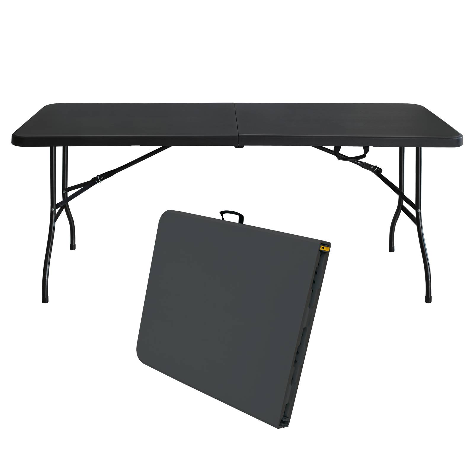 Table pliante robuste 180 cm, portable avec poignée, multifonctionnelle camping intérieur extérieur, charge 135 kg (noir)