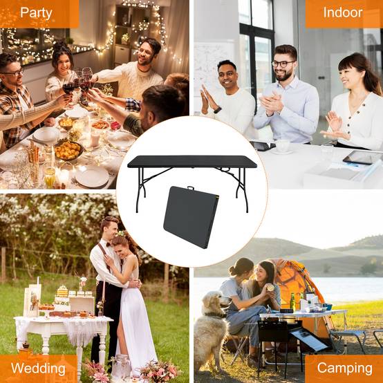 Table pliante robuste 180 cm, portable avec poignée, multifonctionnelle camping intérieur extérieur, charge 135 kg (noir) - Image 7