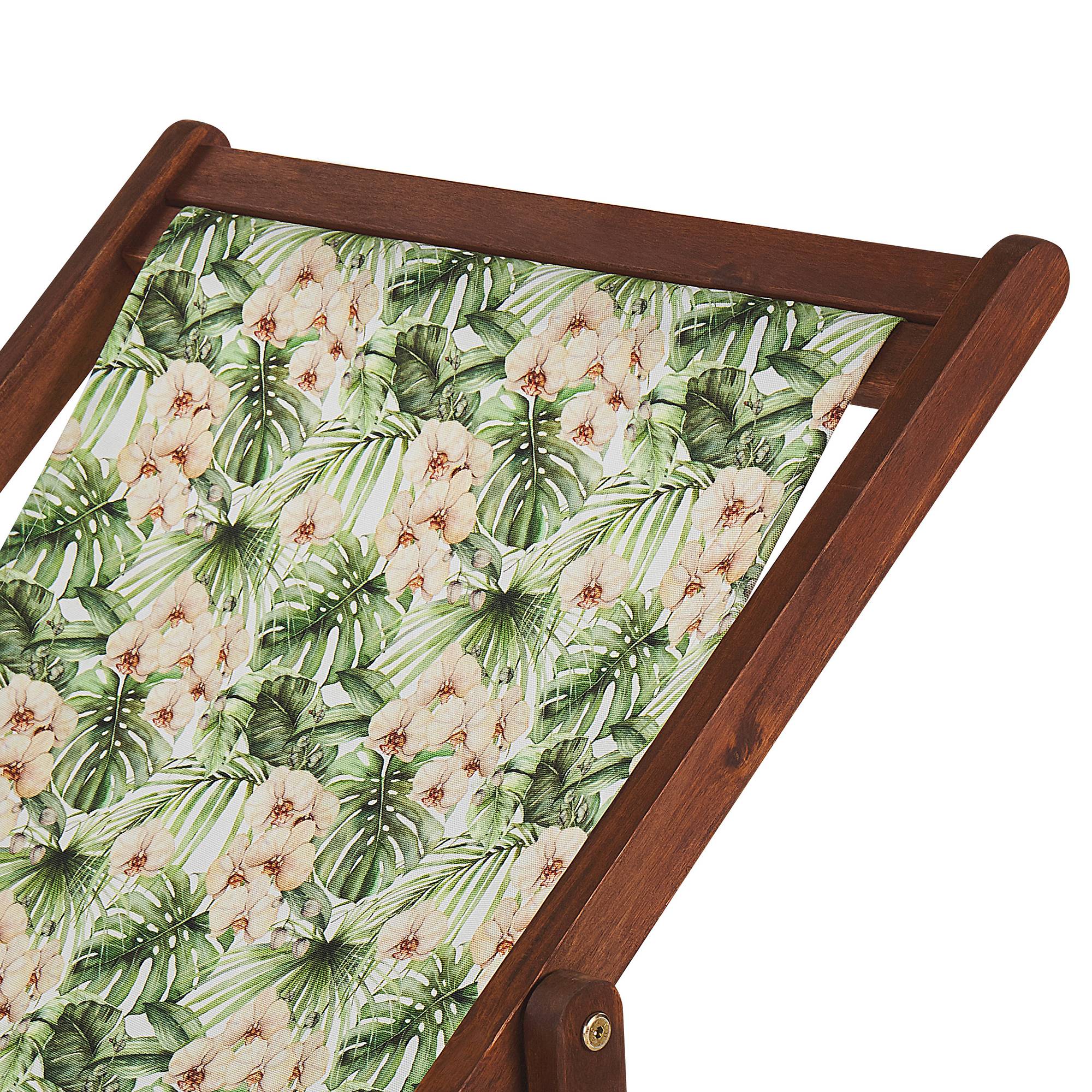 Beliani - 2 Transats Chiliennes Pliantes et Réglables en Bois d'Acacia Foncé et Textile Motif Feuillage et Fleurs avec Toiles de Remplacement - Imagen 5