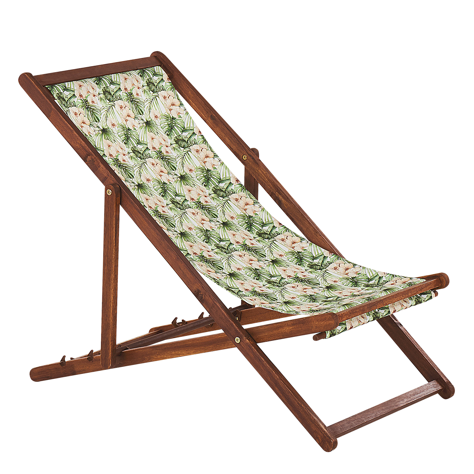 Beliani - 2 Transats Chiliennes Pliantes et Réglables en Bois d'Acacia Foncé et Textile Motif Feuillage et Fleurs avec Toiles de Remplacement - Imagen 4