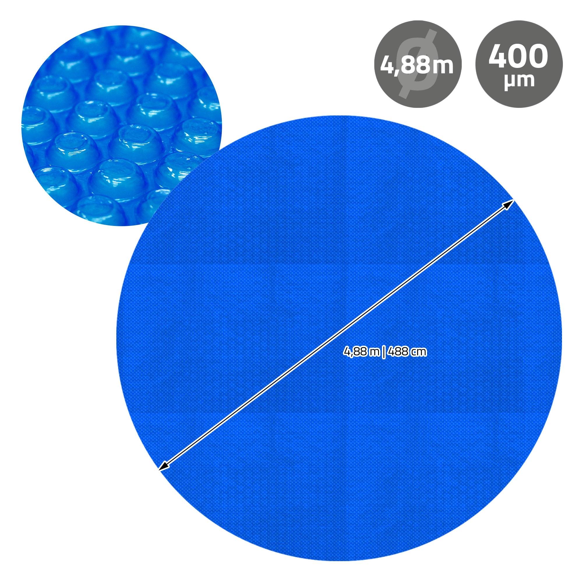 Ecd-Germany - Bâche solaire pour piscine ronde Ø 488 cm bleue, épaisseur de 400µm, film à bulles découpable, couverture thermique, anti-évaporation et saletés - Image 9