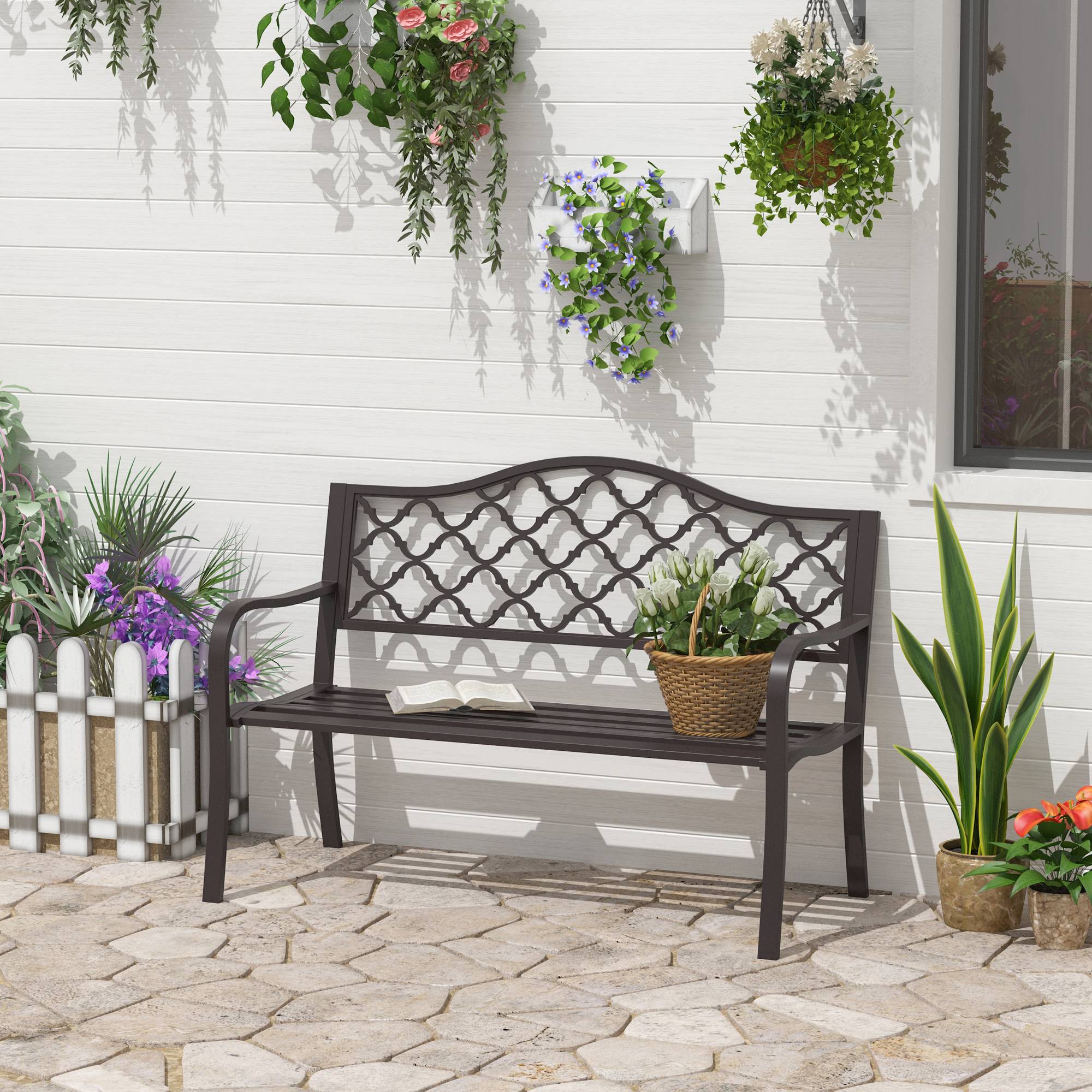 Outsunny - Banc de jardin - Métal - 128x60x89cm - Brun - Outsunny - Image 2