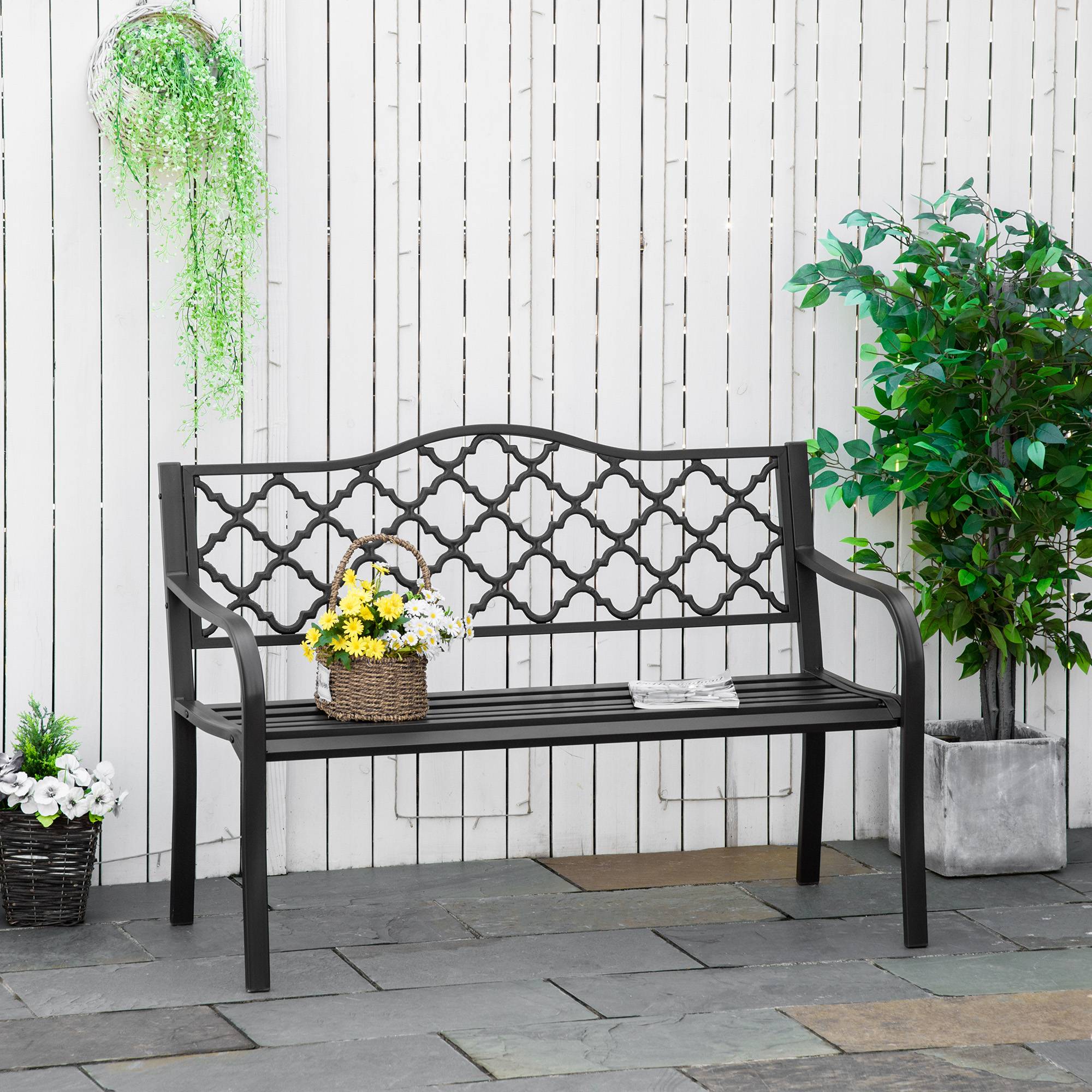 Outsunny - Banc de jardin - Métal - 128x60x89cm - Brun - Outsunny - Image 7