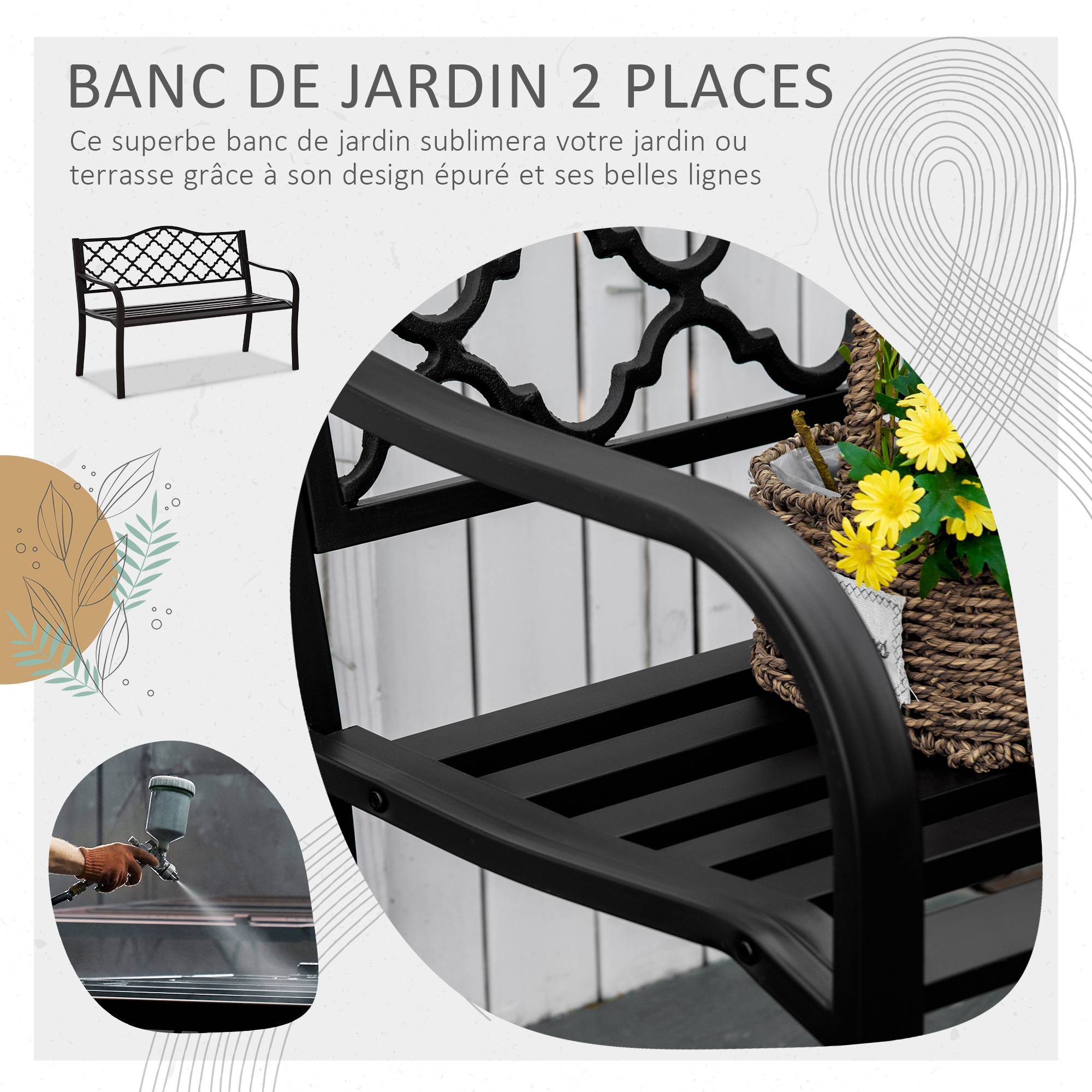 Outsunny - Banc de jardin - Métal - 128x60x89cm - Brun - Outsunny - Image 4