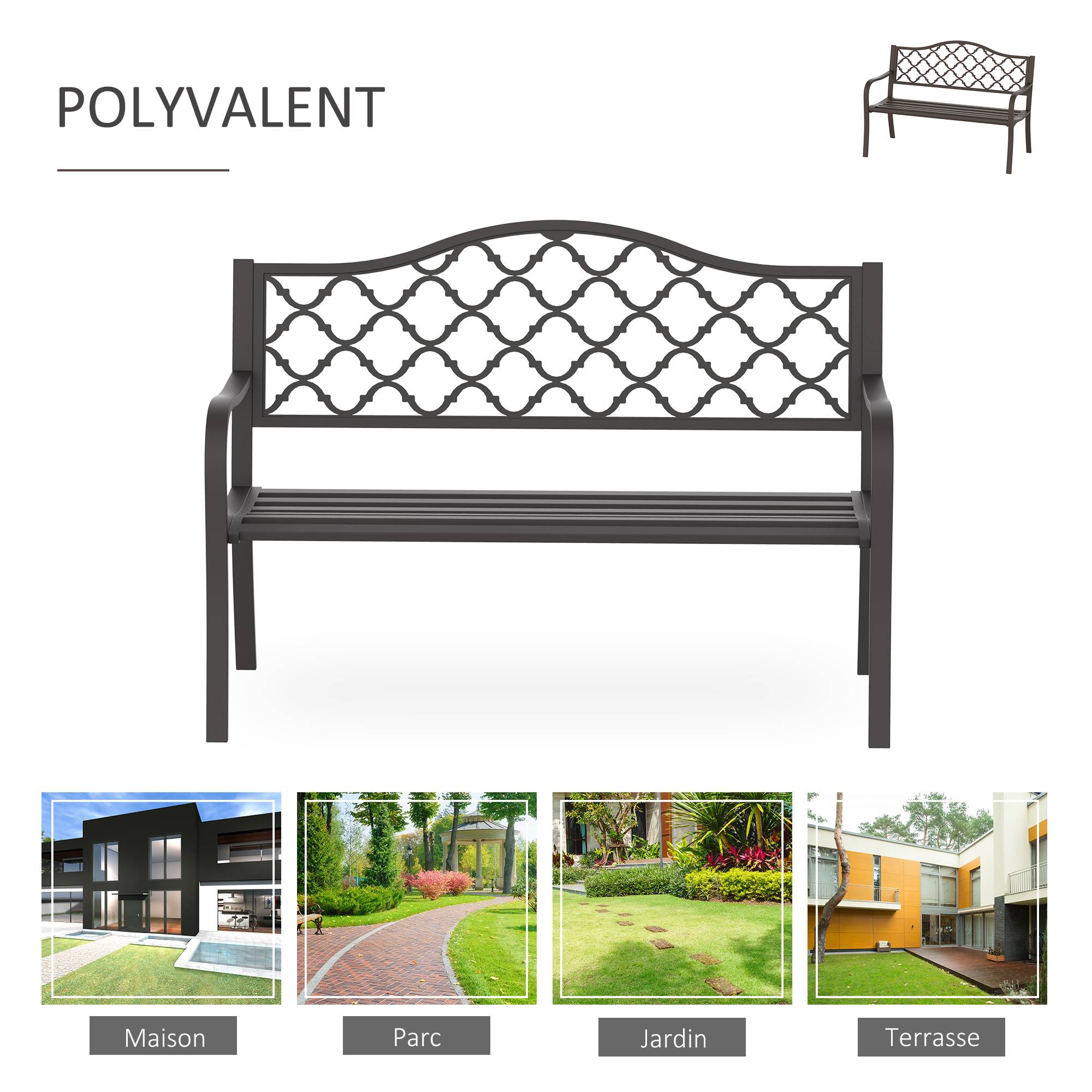 Outsunny - Banc de jardin - Métal - 128x60x89cm - Brun - Outsunny - Image 6