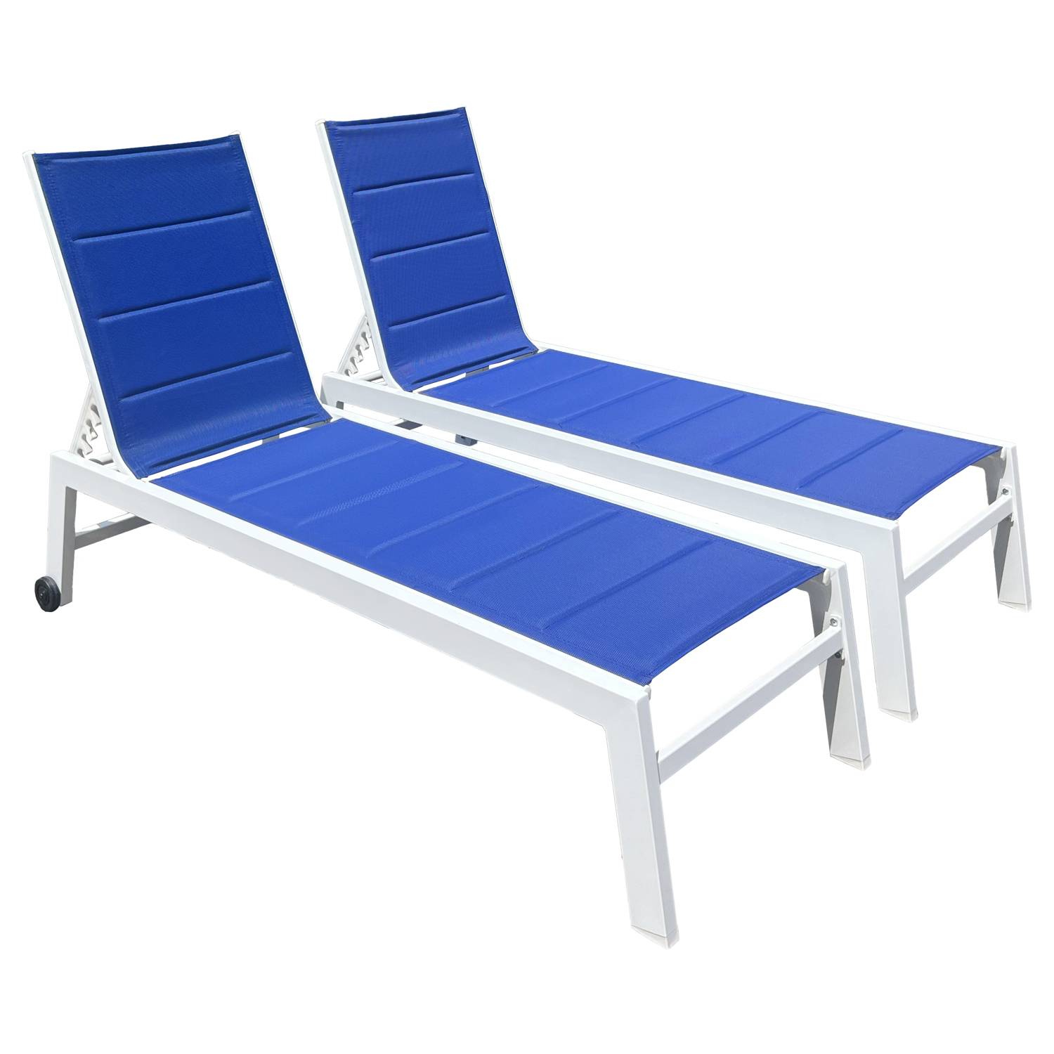 Happy Garden - Lot de 2 bains de soleil BARBADOS en textilène bleu - aluminium blanc - HAPPY GARDEN - Imagen 1