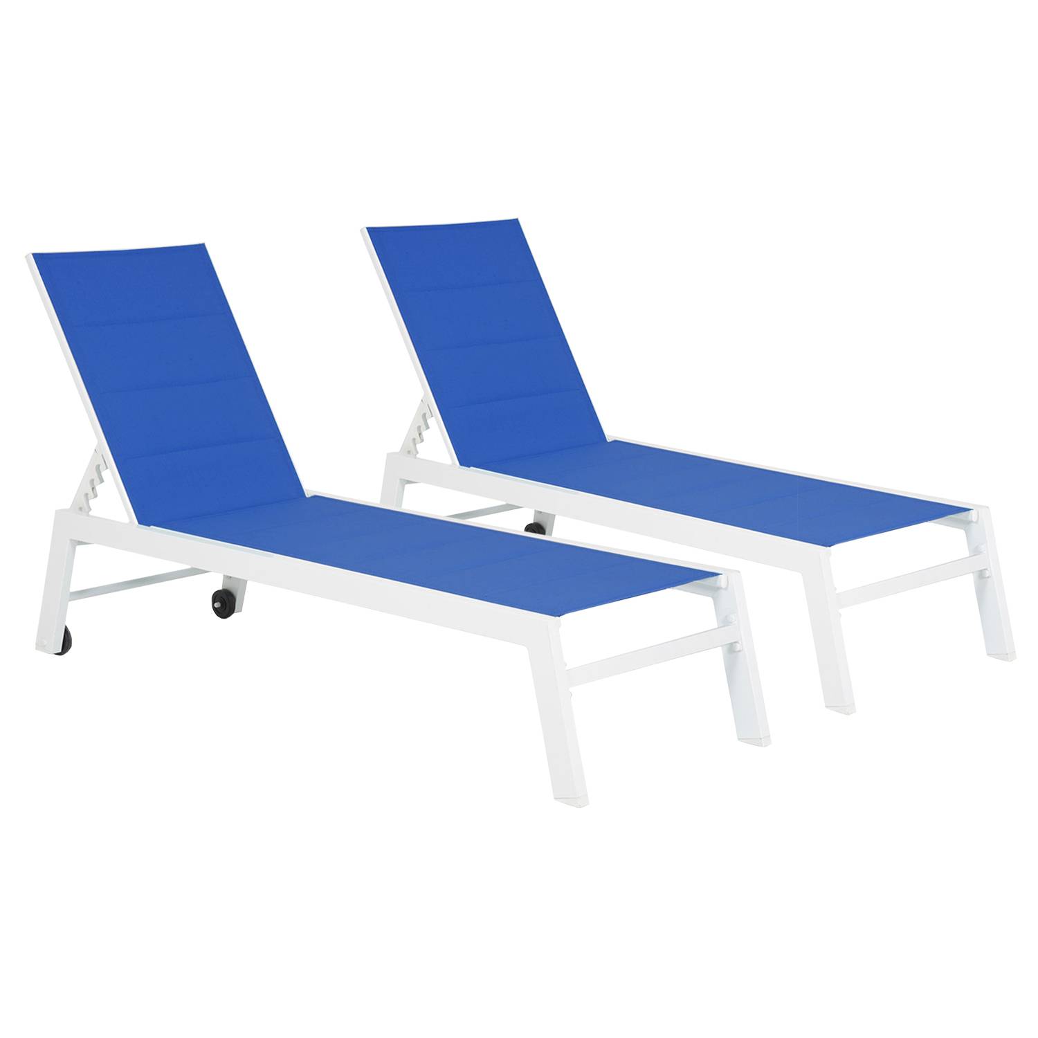 Lot de 2 bains de soleil BARBADOS en textilène bleu - aluminium blanc - HAPPY GARDEN - Imagen 1