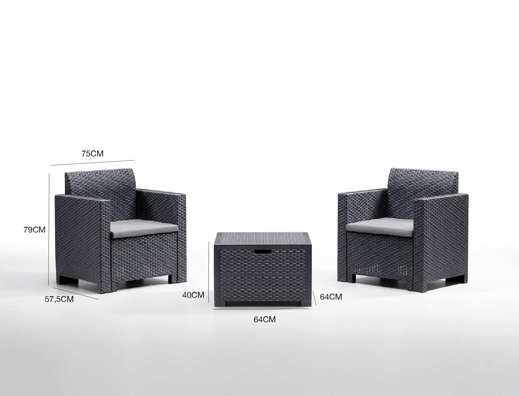 Dmora - Ensemble de salon d'extérieur Dkrajn, Ensemble de jardin avec coussins, Ensemble de salon d'intérieur effet rotin, Anthracite - Dmora - Imagen 3