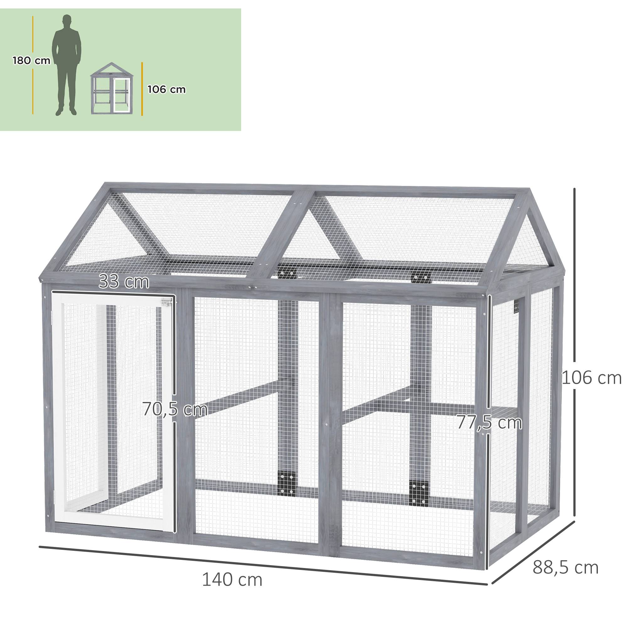 Enclos poulailler 1,18m² parc grillagé porte verrouillable cadre bois massif 140 x 88,5 x 106 cm gris - Image 5