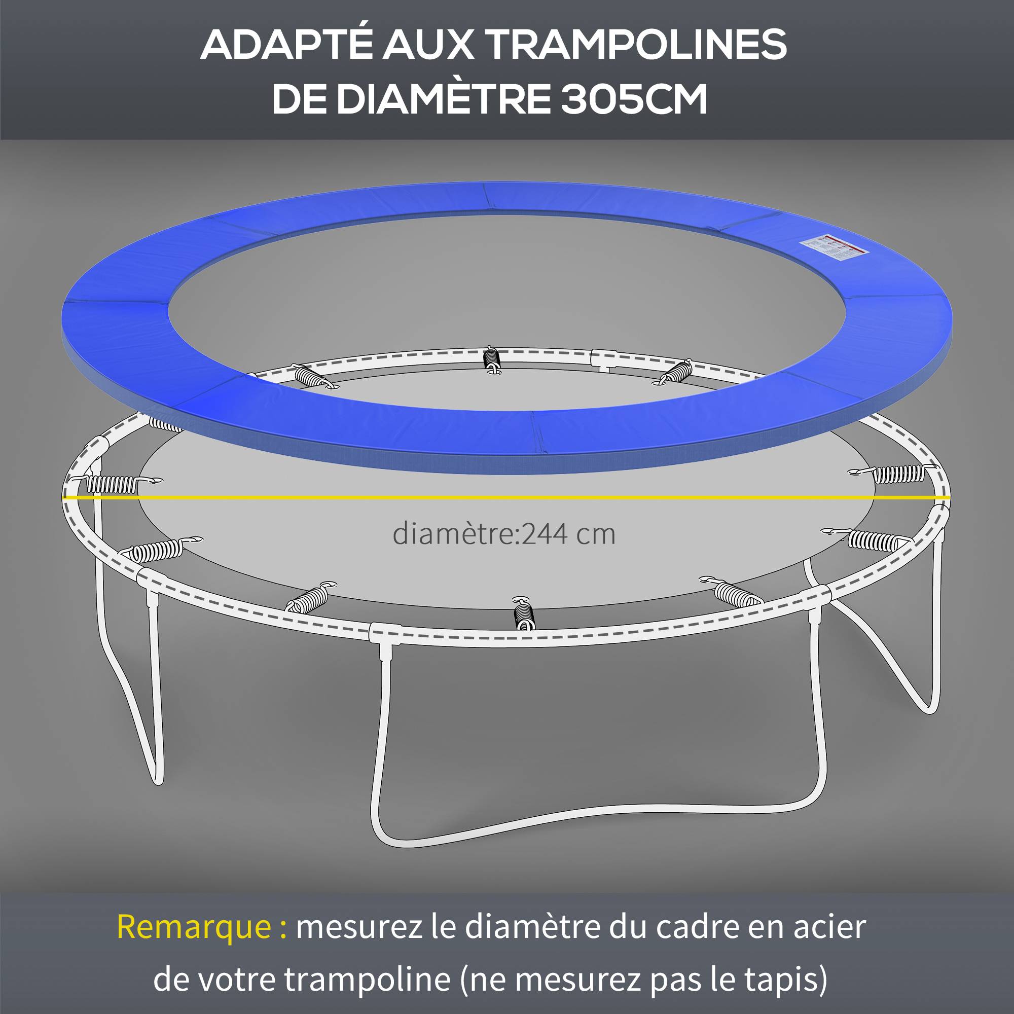 Homcom - Couvre-ressort trampoline Ø 305 cm - coussin de protection des ressorts - rembourrage 1,5 cm - PVC bleu - HOMCOM - Imagen 5