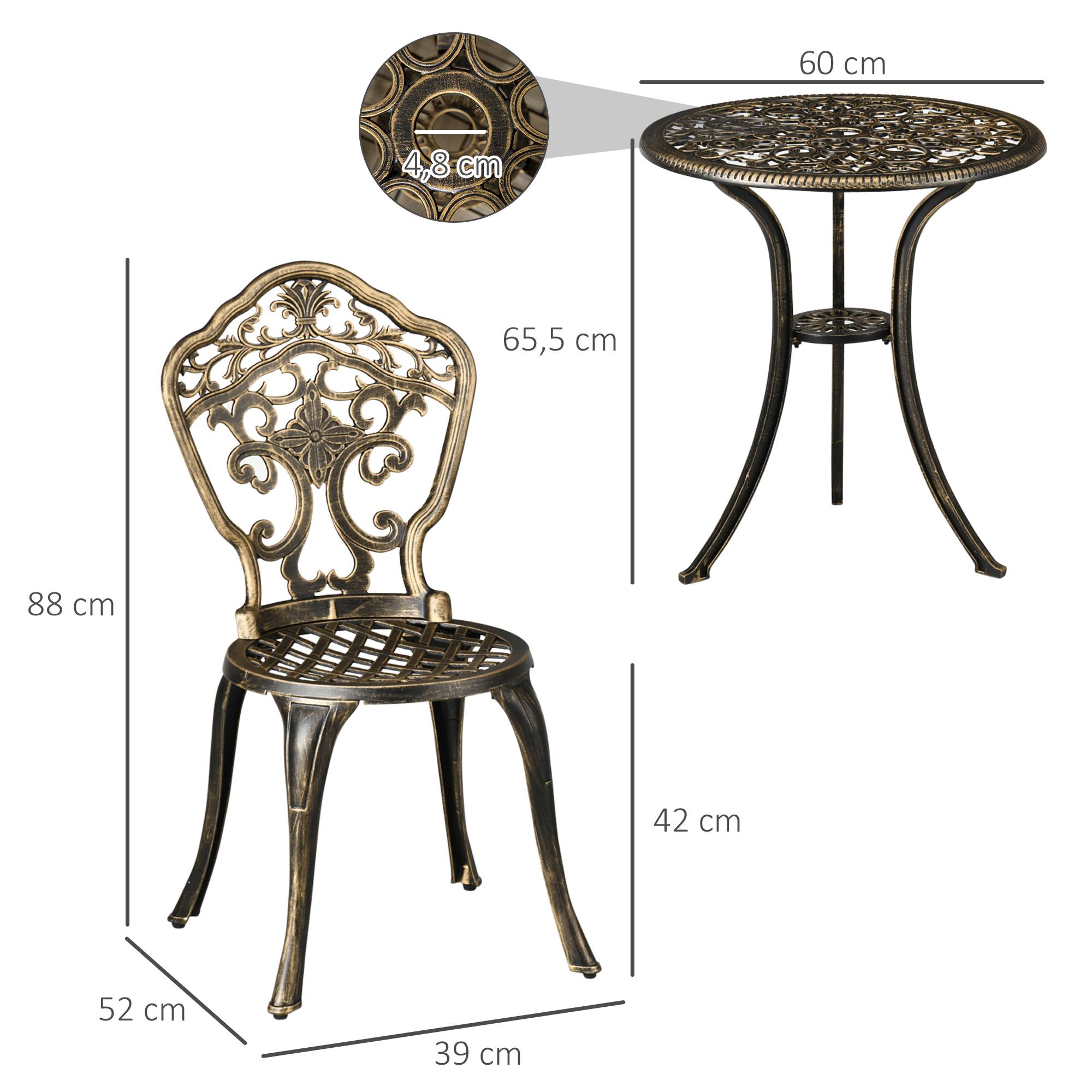 Sans Marque - Ensemble bistrot pour jardin en aluminium salon de jardin 3 pièces 2 chaises + table ronde imitation fer forgé - Image 5