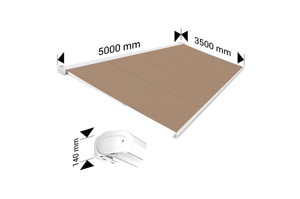 Ombrazur - Store banne Coffre intégral PROTECT 2 LED Blanc 5x3,5m Motorisé à  télécommande + Eclairage LED - Toile Taupe OMBRAZUR - Imagen 4