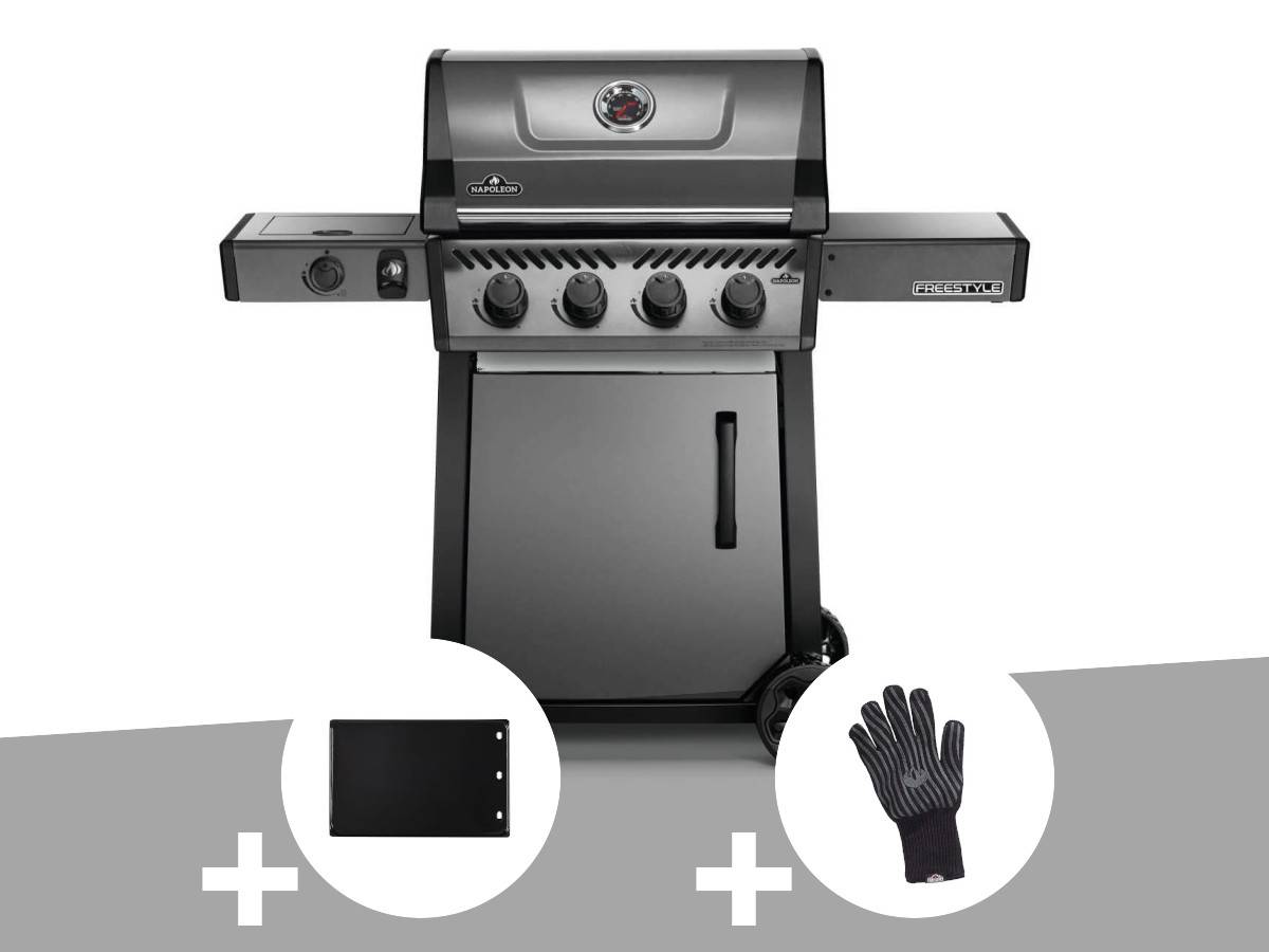 Napoleon - Barbecue à gaz Freestyle F425SIB - 4 bûleurs + Sizzle Zone + Plancha + Gant anti-chaleur - Napoleon