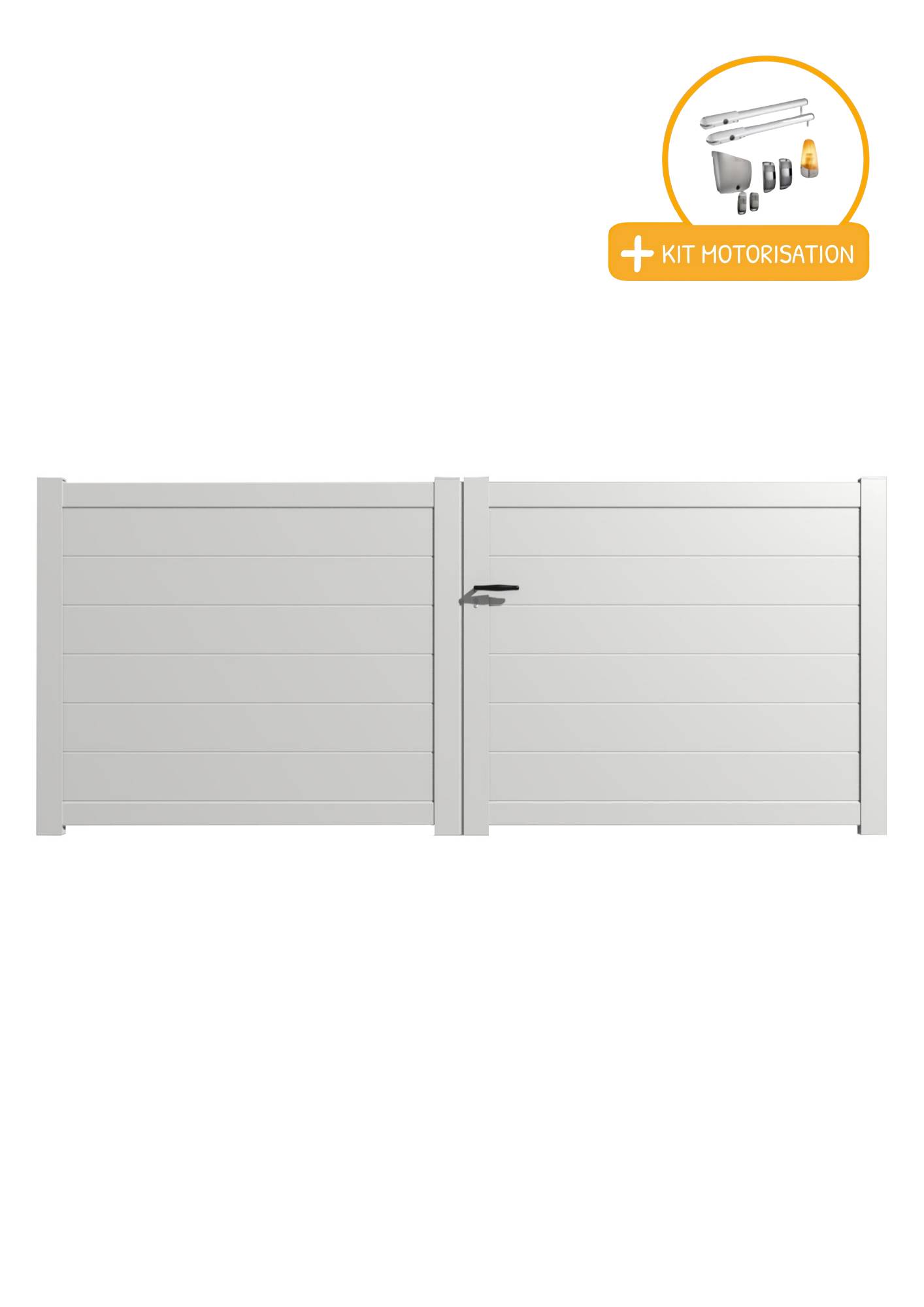 Portail Packit - Portail alu battant plein en kit +MOT dim. L.3000 (entre piliers) X H.1700 mmMOT SGS Essential (vérins)  Blanc (RAL 9010)