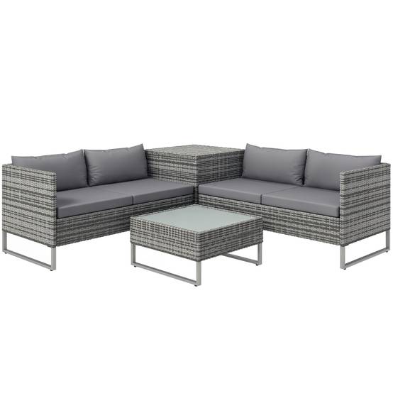 ComfortXL - Salon de jardin modulable 4 pièces acier résine tressée coffre gris - ComfortXL Outdoor Living - Image 1