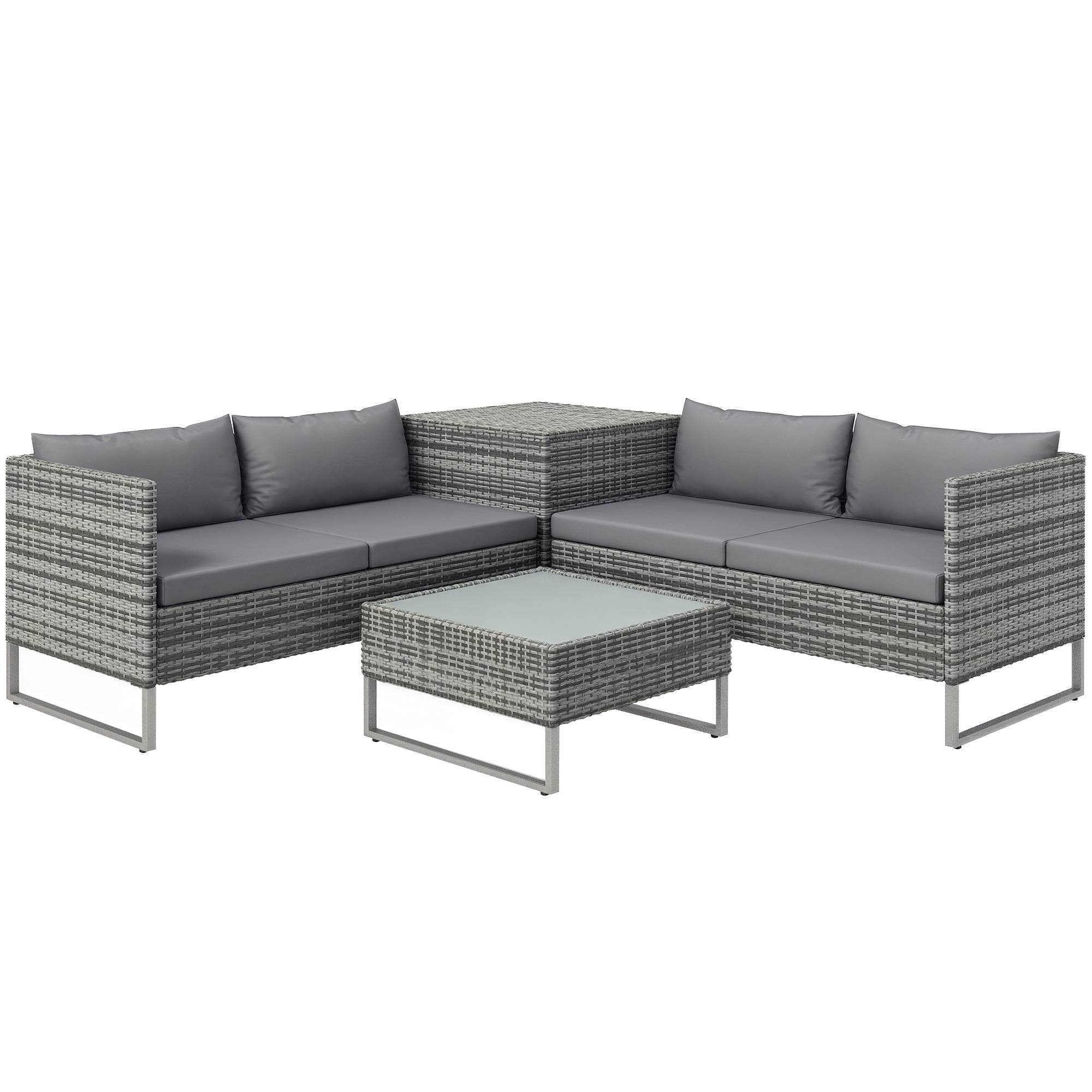 Salon de jardin modulable 4 pièces acier résine tressée coffre gris - ComfortXL Outdoor Living