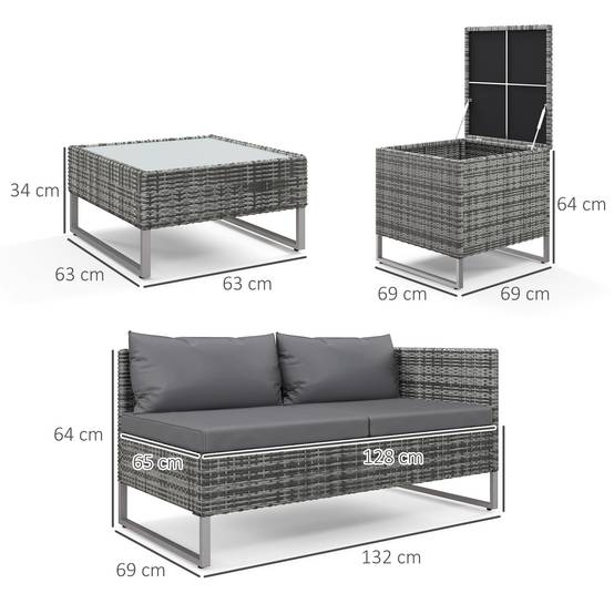ComfortXL - Salon de jardin modulable 4 pièces acier résine tressée coffre gris - ComfortXL Outdoor Living - Image 5