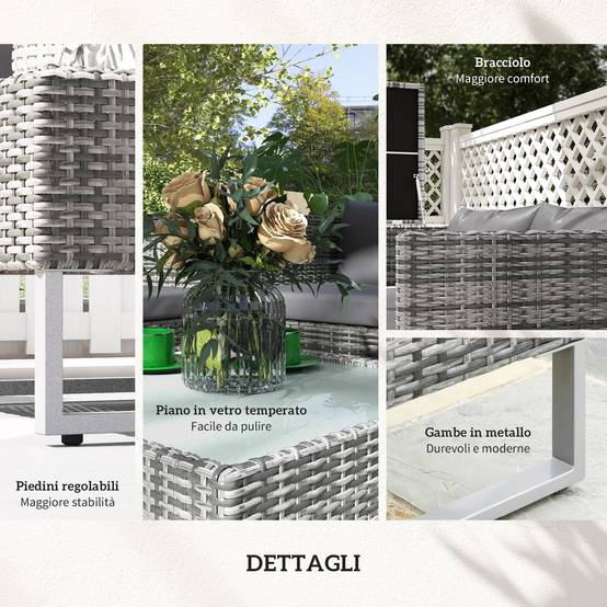 ComfortXL - Salon de jardin modulable 4 pièces acier résine tressée coffre gris - ComfortXL Outdoor Living - Image 9