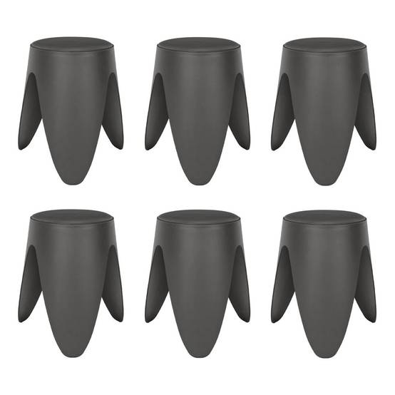 The Home Deco Factory - Lot de 6 Tabourets Empilables "Eve" 46cm Gris - Image 1
