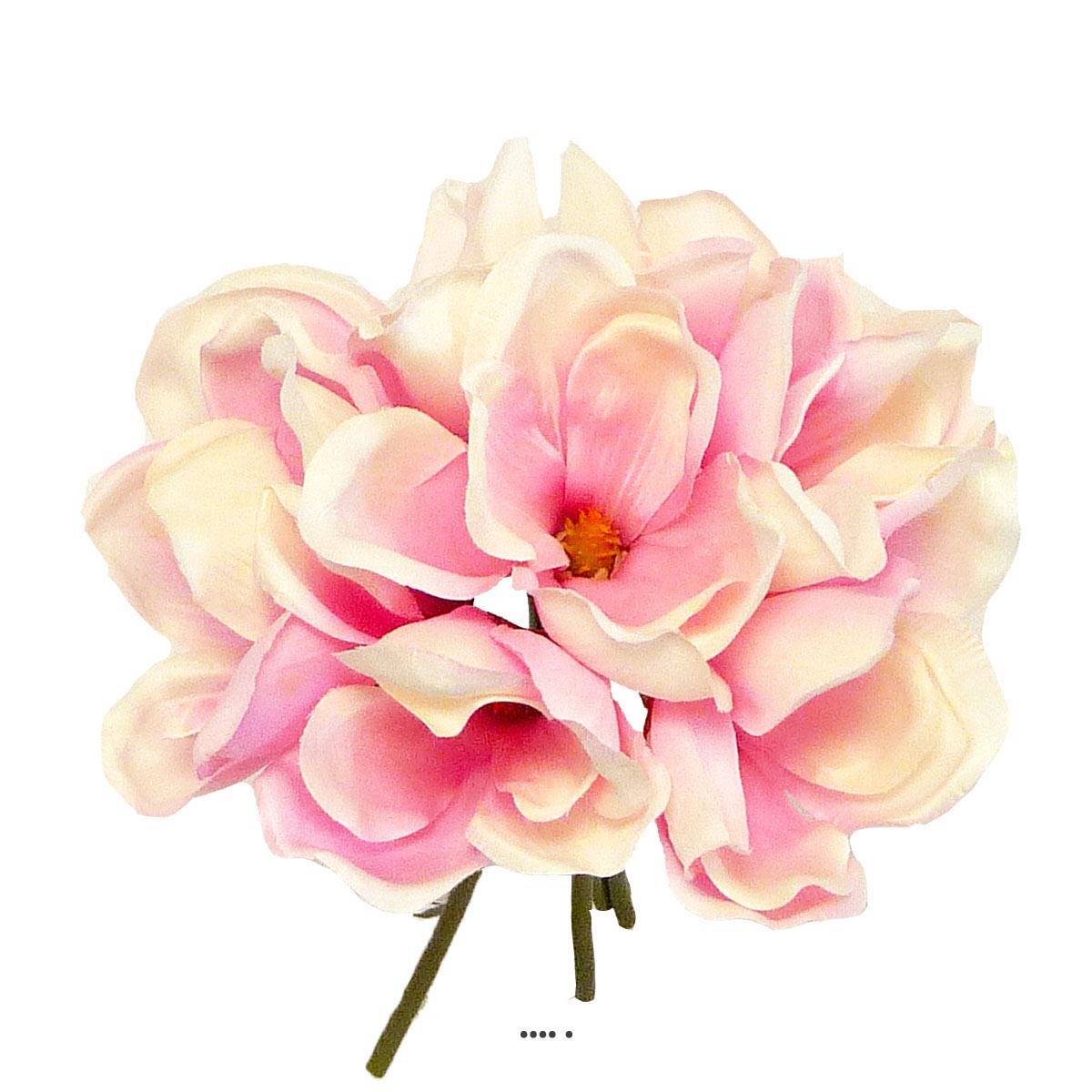 Artificielles - Bouquet de magnolias artificiels 7 têtes Hauteur 24 cm Rose-crème - couleur: Rose-crème - Imagen 2