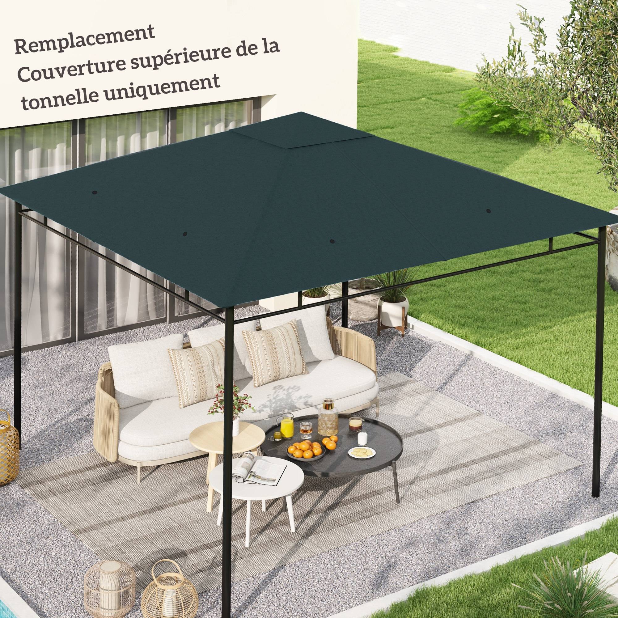ComfortXL - Toile De Rechange Polyester Tonnelle Jardin Toit Cheminée Aération 3x3m Gris - ComfortXL Outdoor Living - Image 10