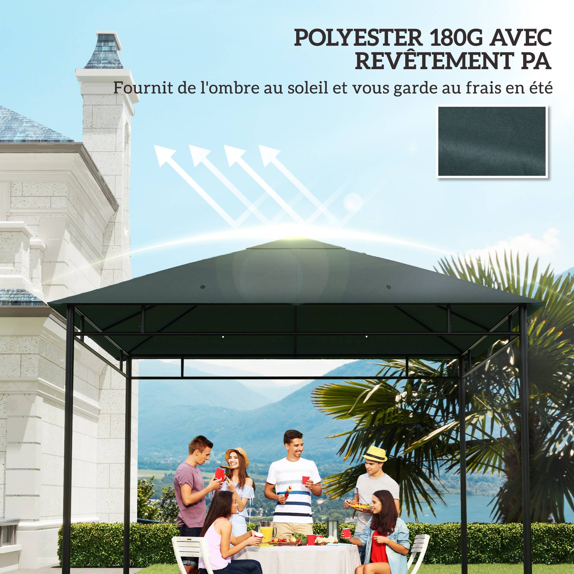 ComfortXL - Toile De Rechange Polyester Tonnelle Jardin Toit Cheminée Aération 3x3m Gris - ComfortXL Outdoor Living - Image 8