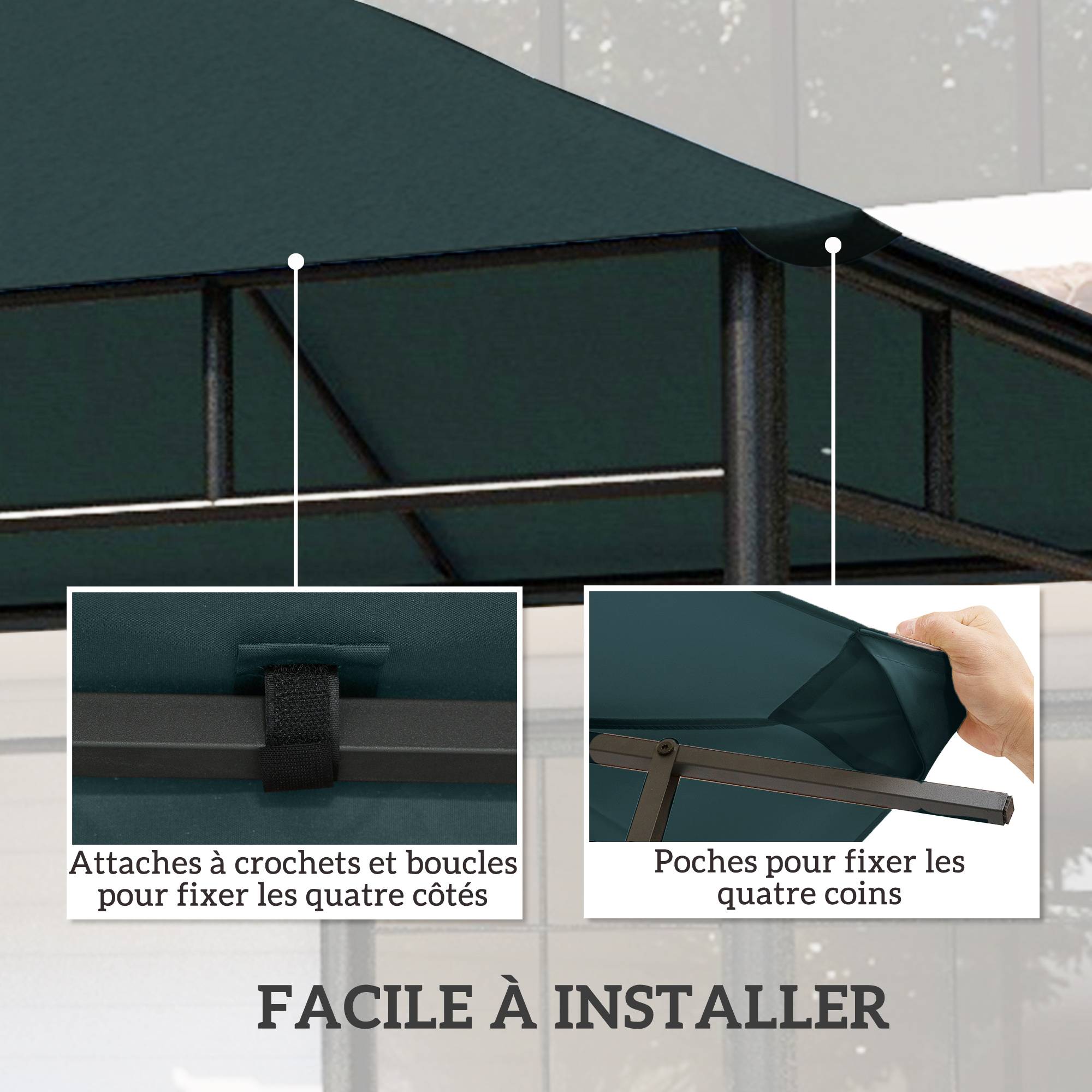 ComfortXL - Toile De Rechange Polyester Tonnelle Jardin Toit Cheminée Aération 3x3m Gris - ComfortXL Outdoor Living - Image 7