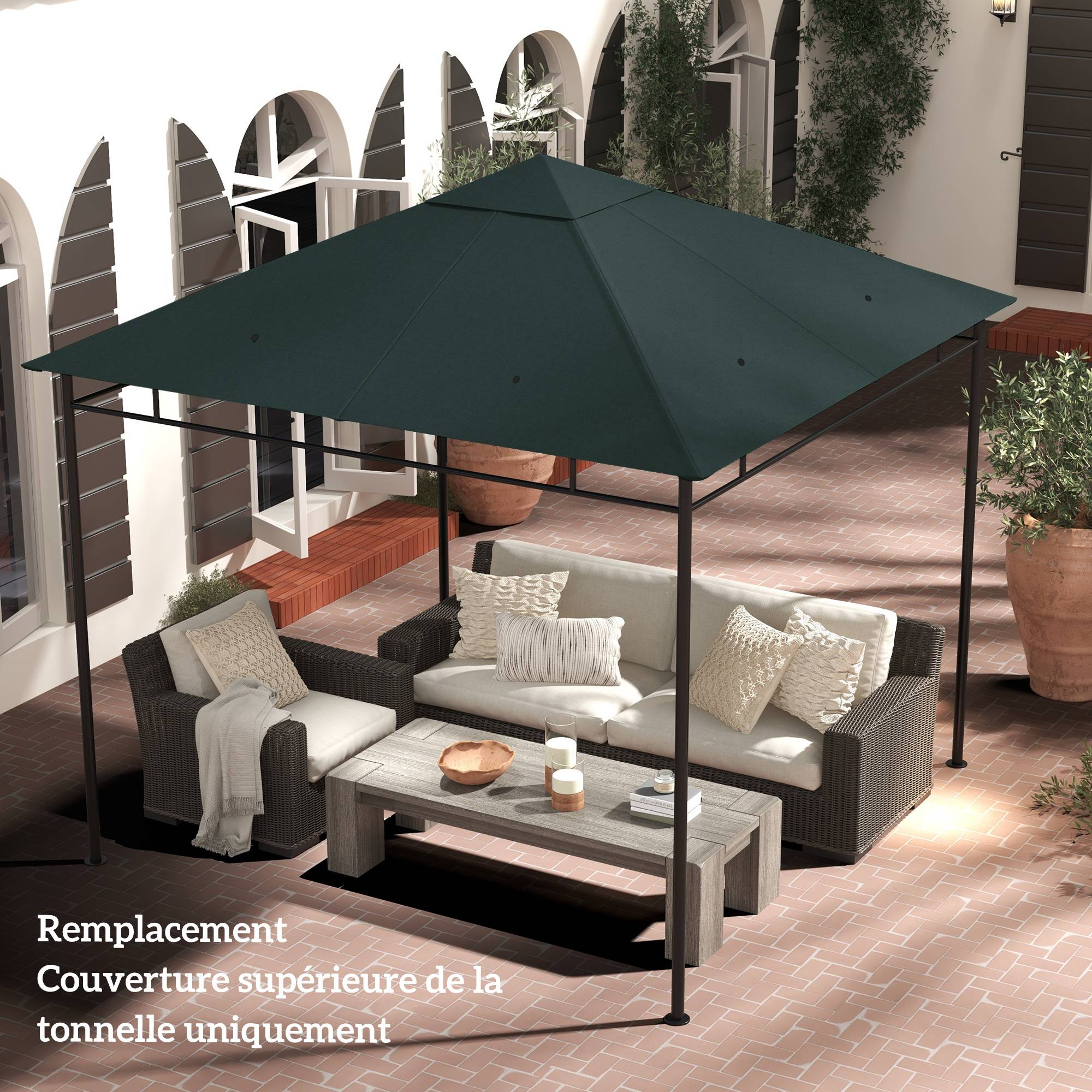 ComfortXL - Toile De Rechange Polyester Tonnelle Jardin Toit Cheminée Aération 3x3m Gris - ComfortXL Outdoor Living - Image 4