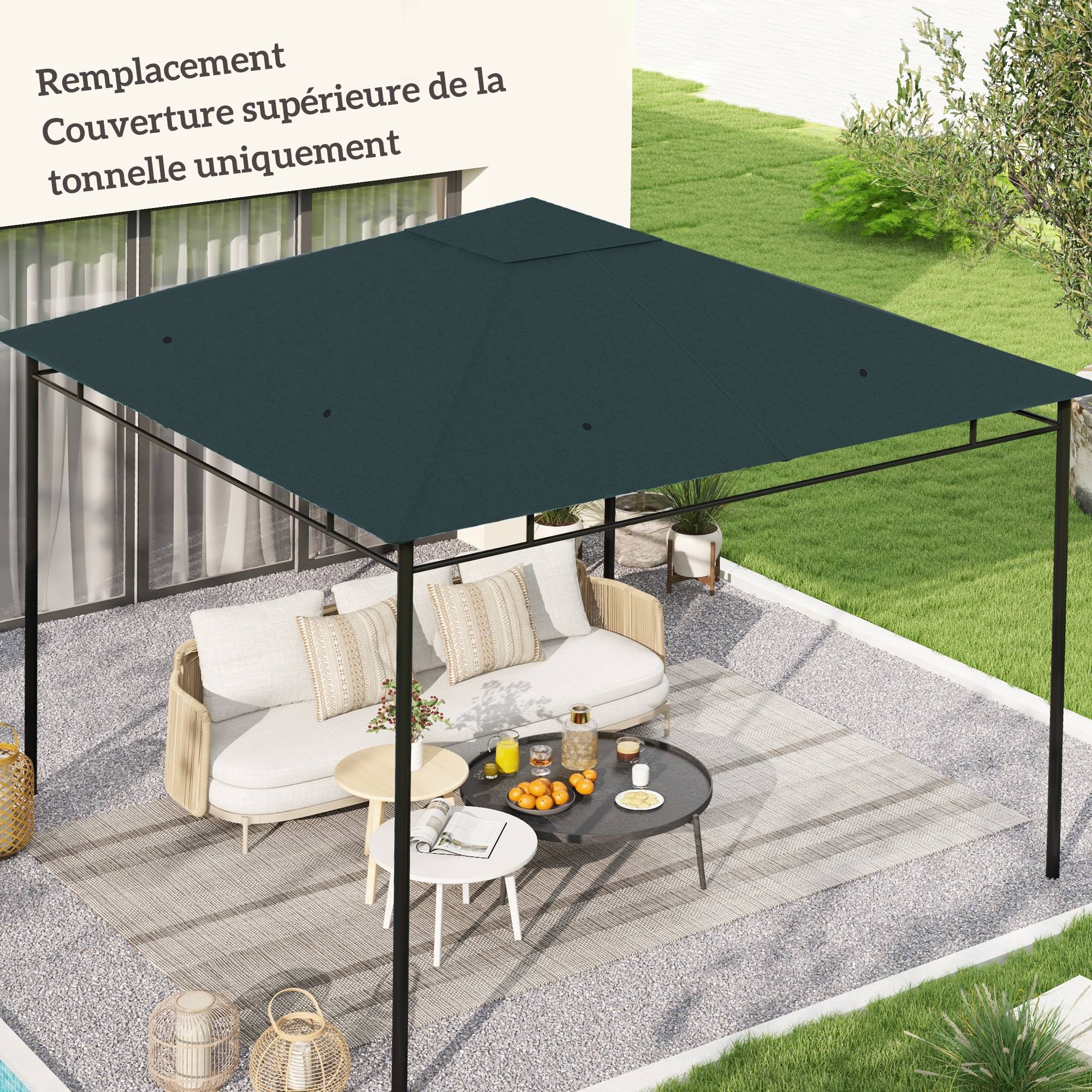 ComfortXL - Toile De Rechange Polyester Tonnelle Jardin Toit Cheminée Aération 3x3m Gris - ComfortXL Outdoor Living - Image 3