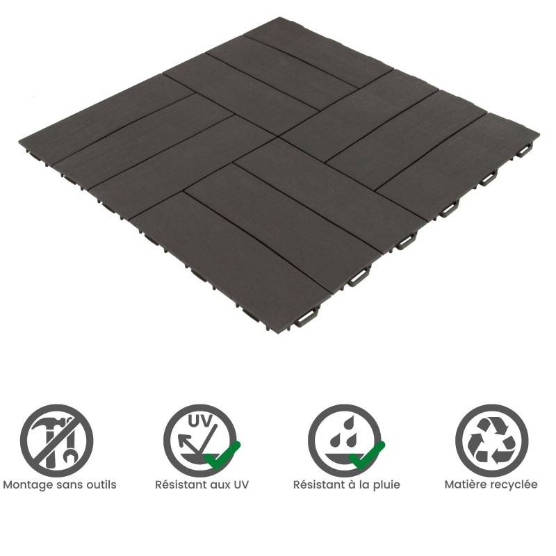 Dalle clipsable jardin finition bois "A l'italienne" - 56 x56 cm - Gris anthracite  - ArtPlast - Imagen 3