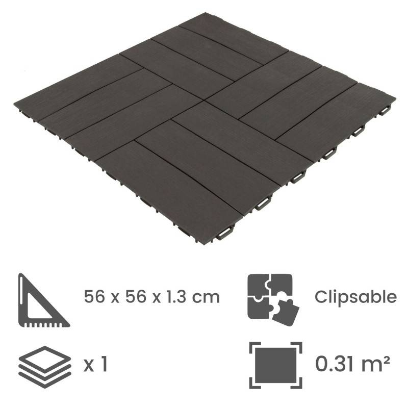 Dalle clipsable jardin finition bois "A l'italienne" - 56 x56 cm - Gris anthracite - ArtPlast - Imagen 2