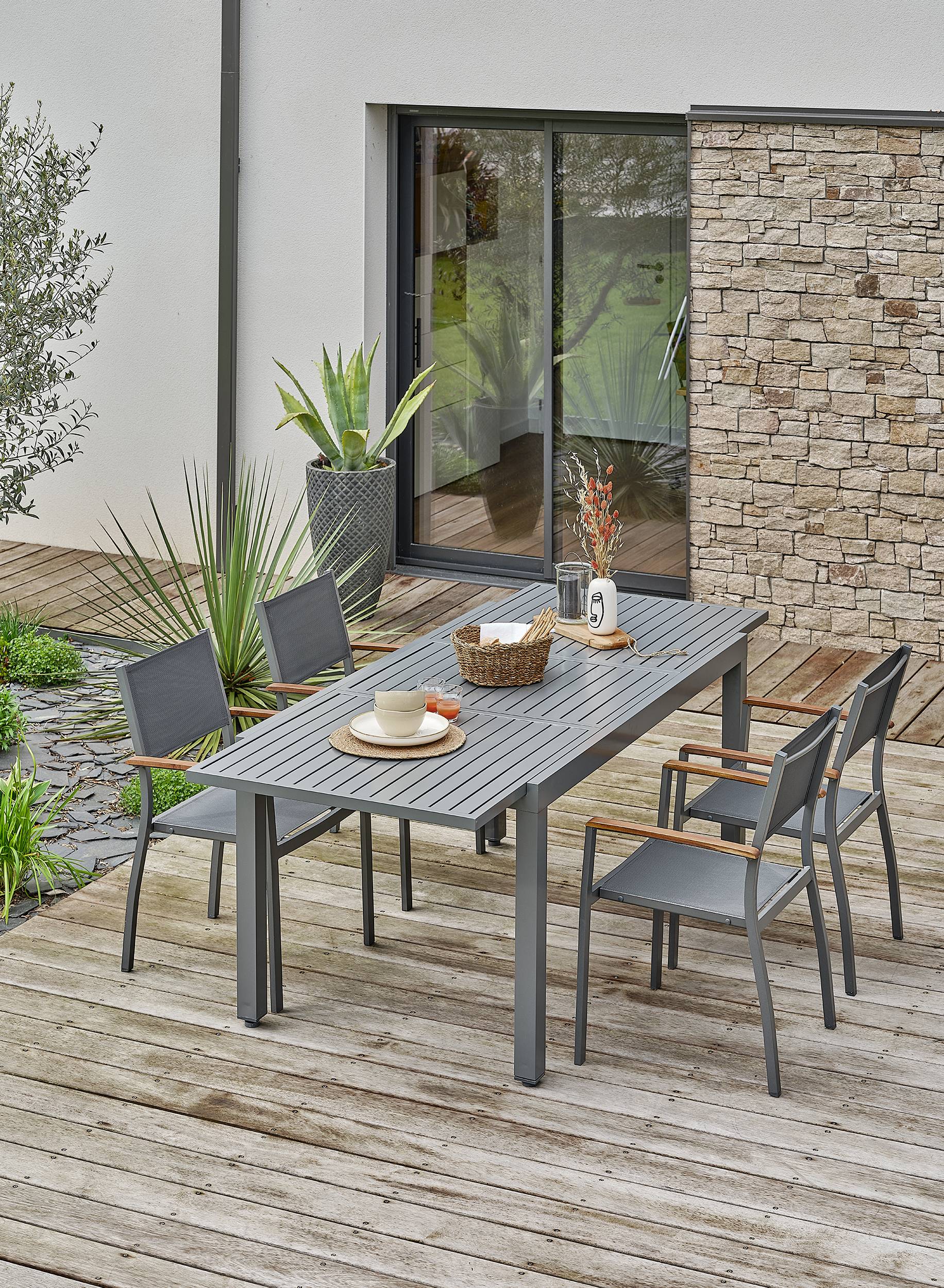 Ensemble repas de jardin ORSINO 4 places - GRIS ANTHRACITE - REMARQUABLE - Image 3