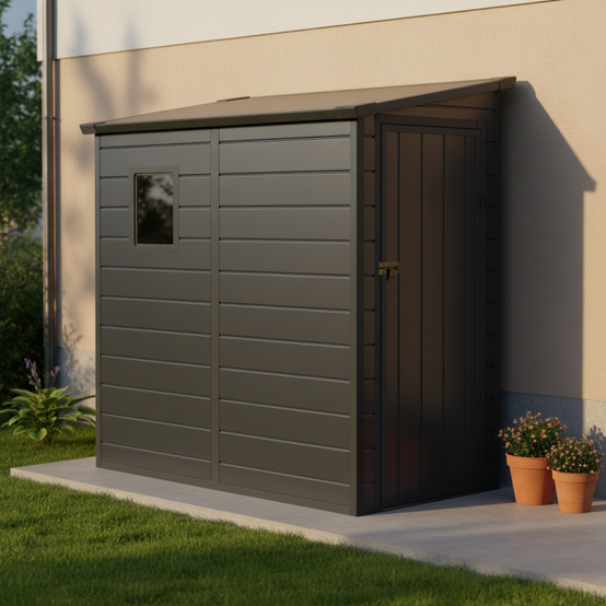 Abri de jardin adossé résine anthracite 2,09m² avec kit de fondation Jôbu - Image 1