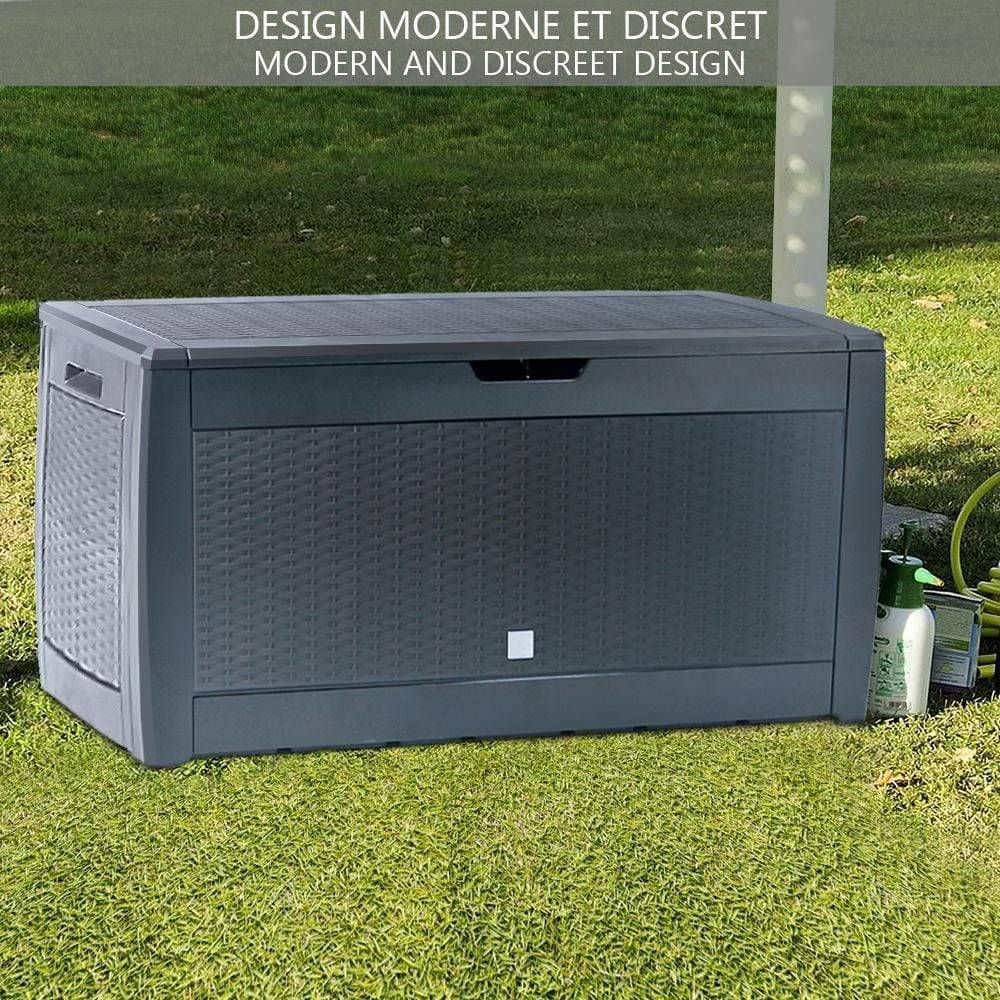 Coffre de Rangement Exterieur 310L  en PP 119x48x60CM Style Polyrotin Anthracite - Image 4