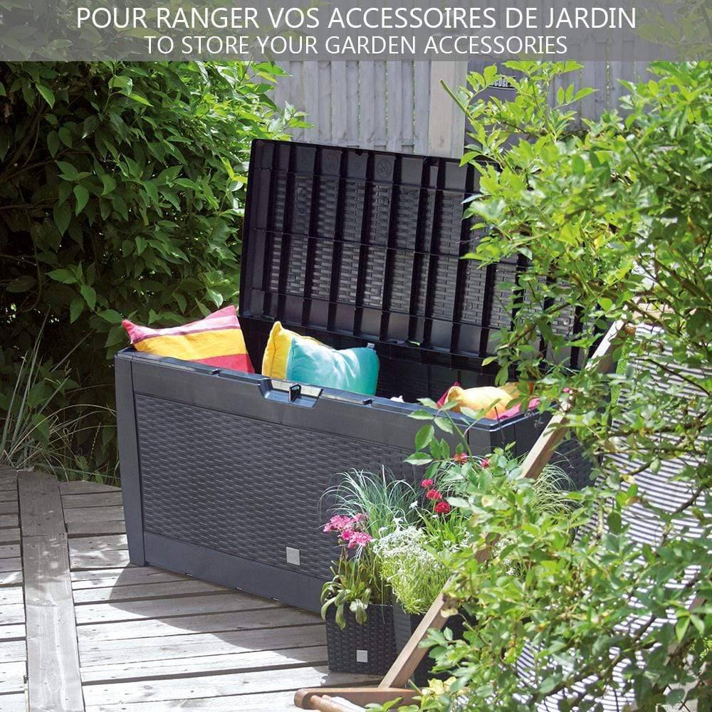Coffre de Rangement Exterieur 310L  en PP 119x48x60CM Style Polyrotin Anthracite - Image 2