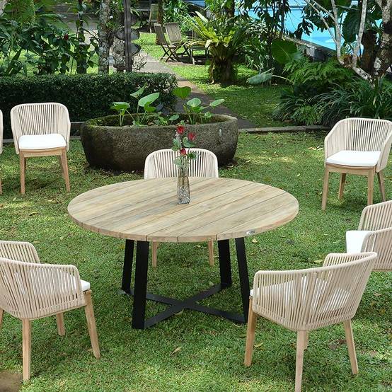 Table métal anthracite et teck recyclé D 160 cm Orsay - Gecko Jardin - Imagen 5