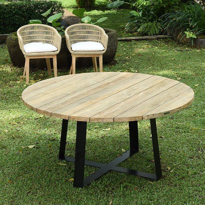 Table métal anthracite et teck recyclé D 160 cm Orsay - Gecko Jardin - Imagen 1
