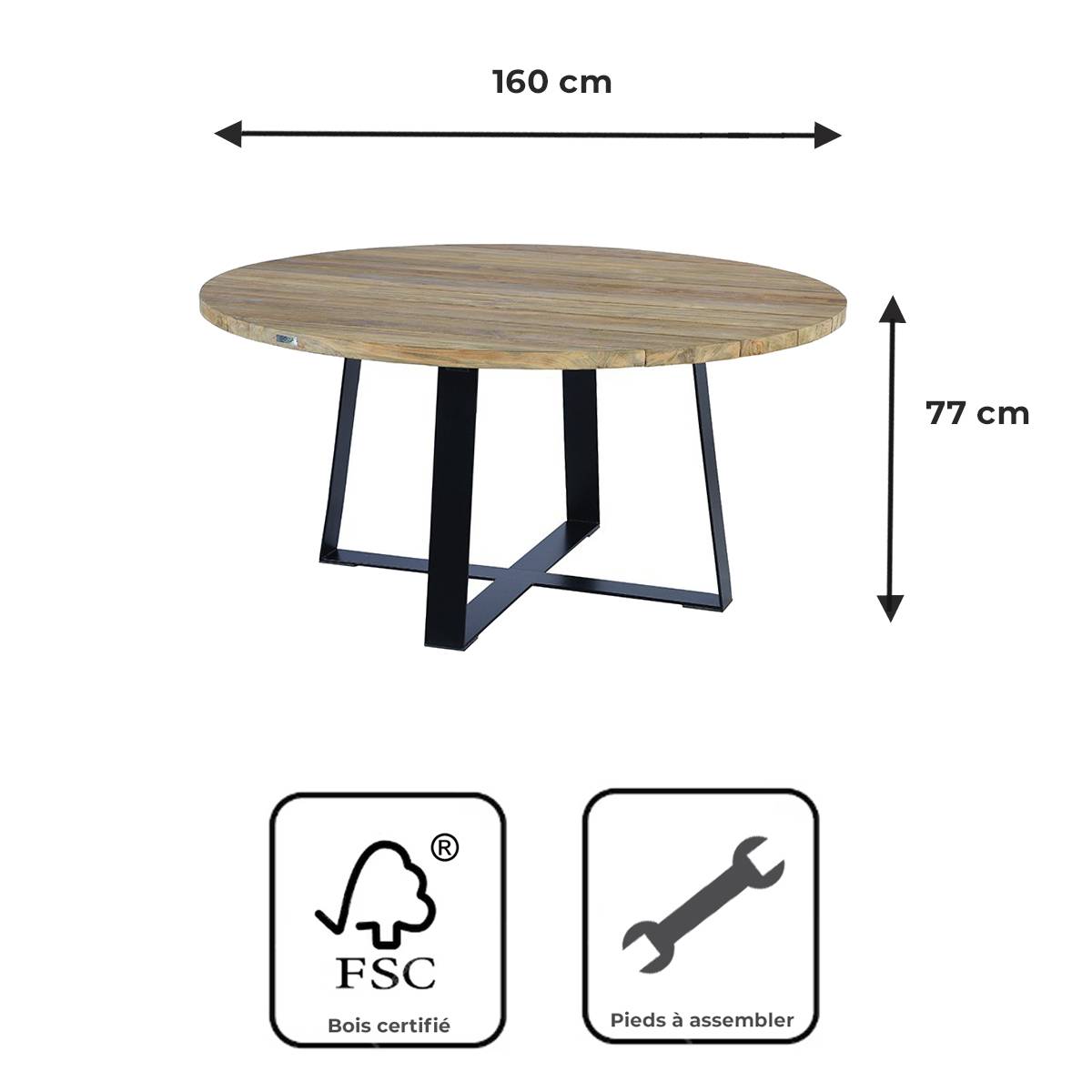 Table métal anthracite et teck recyclé D 160 cm Orsay - Gecko Jardin - Imagen 7