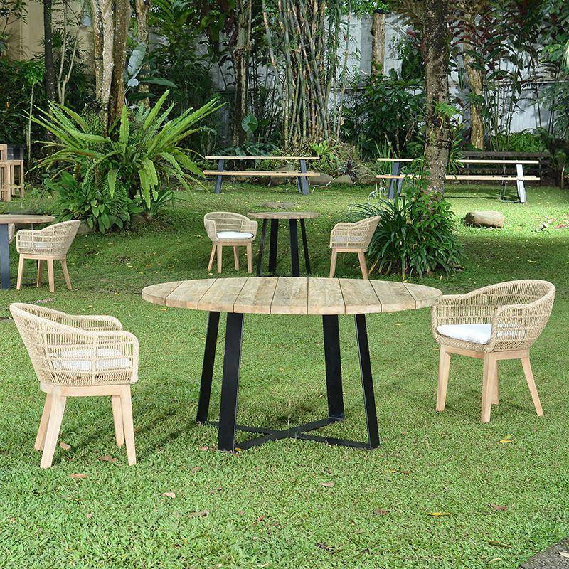 Table métal anthracite et teck recyclé D 160 cm Orsay - Gecko Jardin - Imagen 6