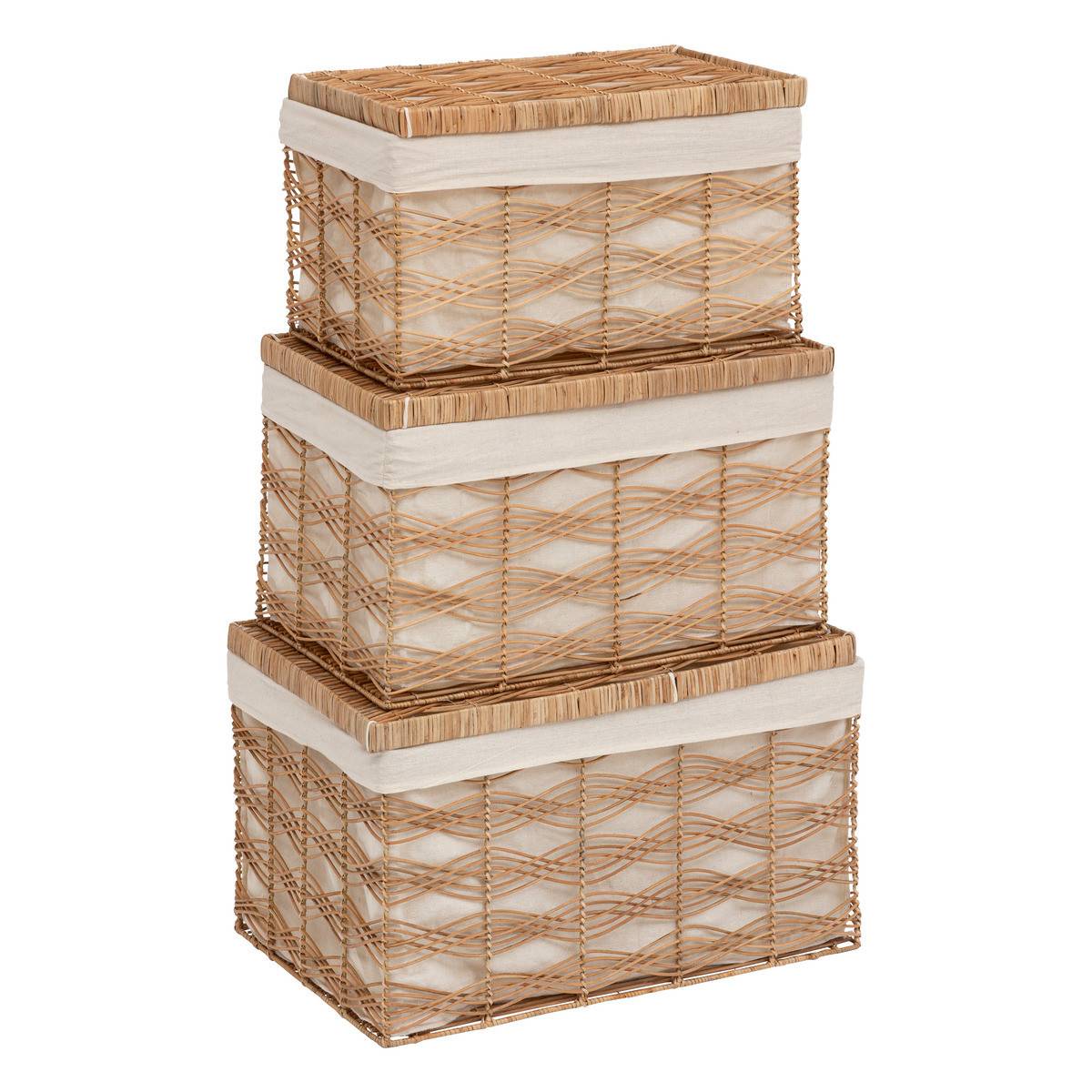 Set de 3 Malles de rangement en Fer et Rotin L 59 L 55 et L 50 cm - Imagen 1