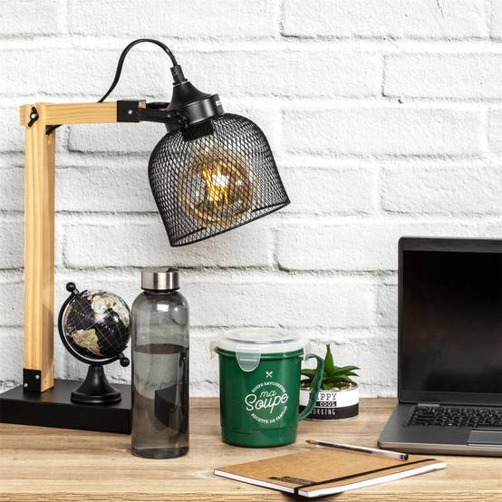 The Home Deco Light - Lampe de bureau style industriel métal et bois Noir - Image 2
