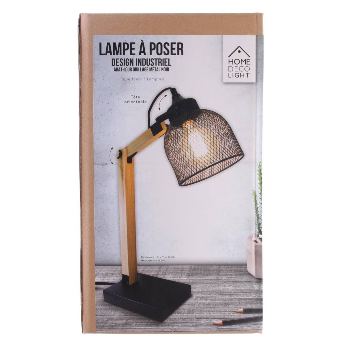 The Home Deco Light - Lampe de bureau style industriel métal et bois Noir - Image 5