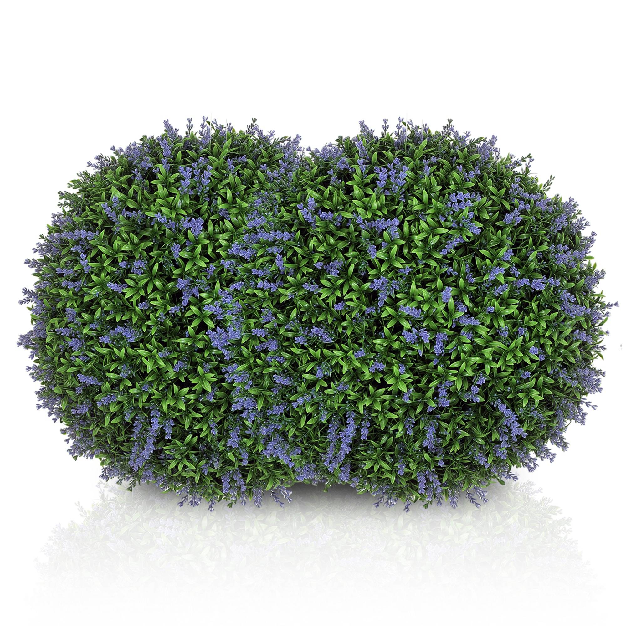 Lot 2 plantes artificielles sphériques résistantes UV intérieur extérieur 42 cm vertes violettes - Image 1
