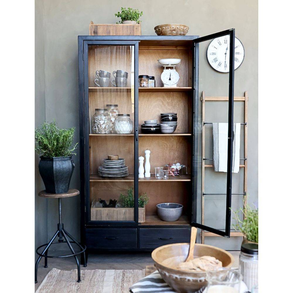 Chemin De Campagne - Armoire vitrine en bois de sapin noir et verre 100 x 40 x 195 cm Chemin de campagne - Imagen 3