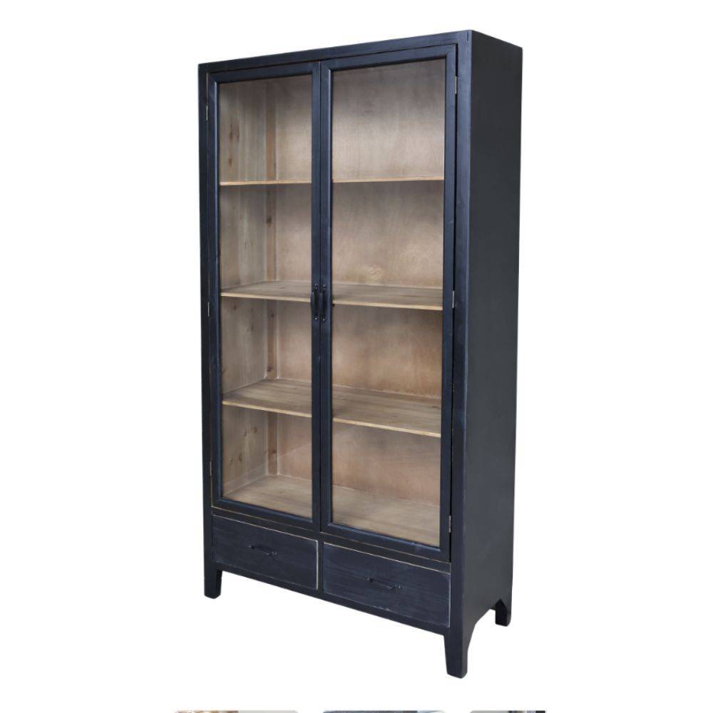 Chemin De Campagne - Armoire vitrine en bois de sapin noir et verre 100 x 40 x 195 cm Chemin de campagne - Imagen 1