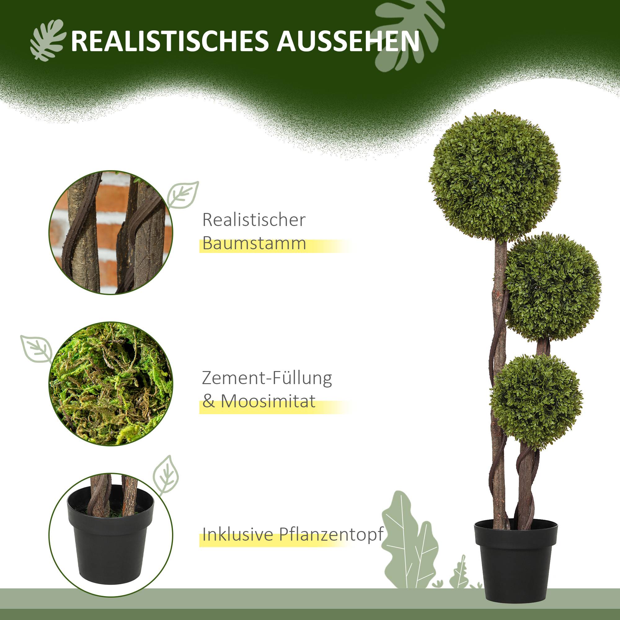 Buis Artificiel Triple Boule Plastique Intérieur Extérieur Déco 115cm Vert - ComfortXL Outdoor Living - Image 4