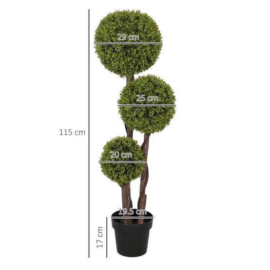 Buis Artificiel Triple Boule Plastique Intérieur Extérieur Déco 115cm Vert - ComfortXL Outdoor Living - Image 3